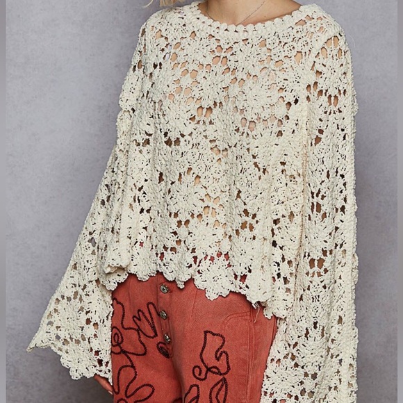 POL Oversized Ivory Crochet Knit Top - Picture 1 of 8